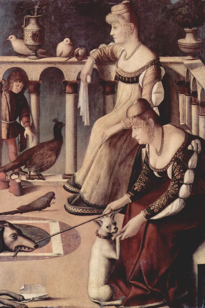 Two Venetian Ladies by Vittore Carpaccio, c. 1490, showing women in elaborate dress with chopines visible