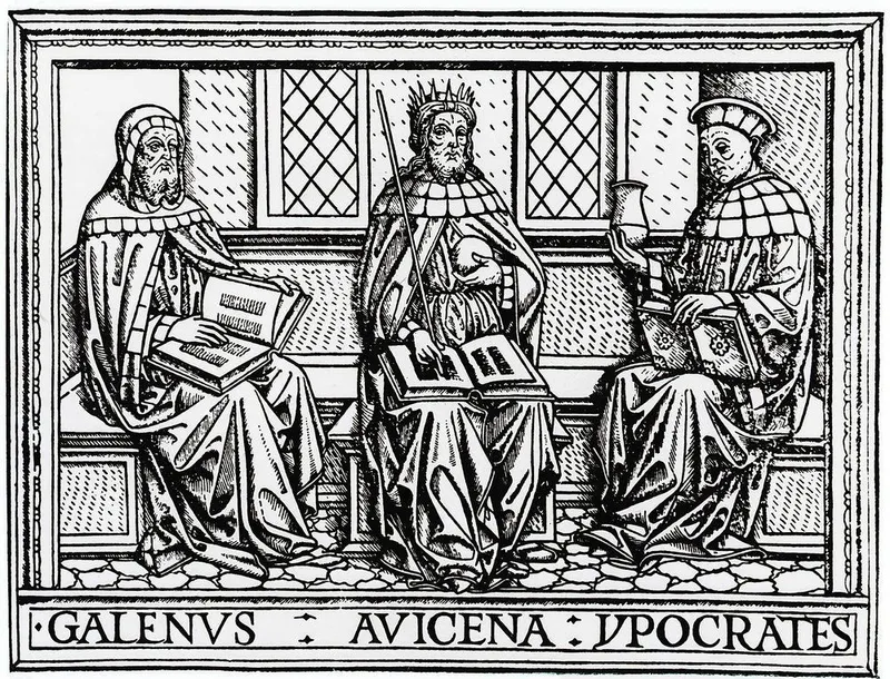 Early modern woodcut of medical authorities Galen, Avicenna and Hippocrates. ©Wikimedia Commons