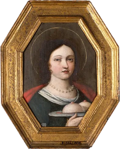 Saint Agatha holding the symbol of her martyrdom.