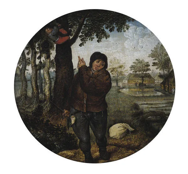 The Bird Nester" by Pieter Brueghel the Younger, illustrating a common game where children would rob bird nests.