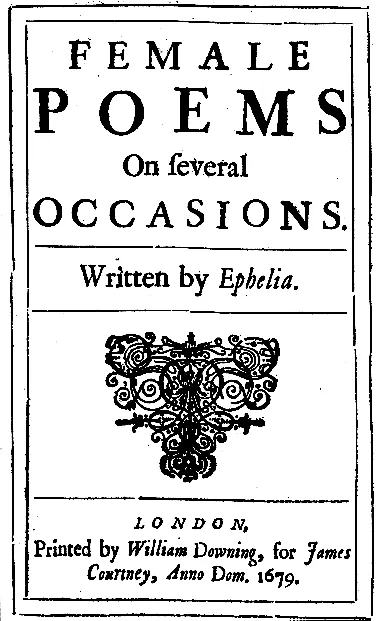 Title-page of Female Poems by Ephelia from 1679