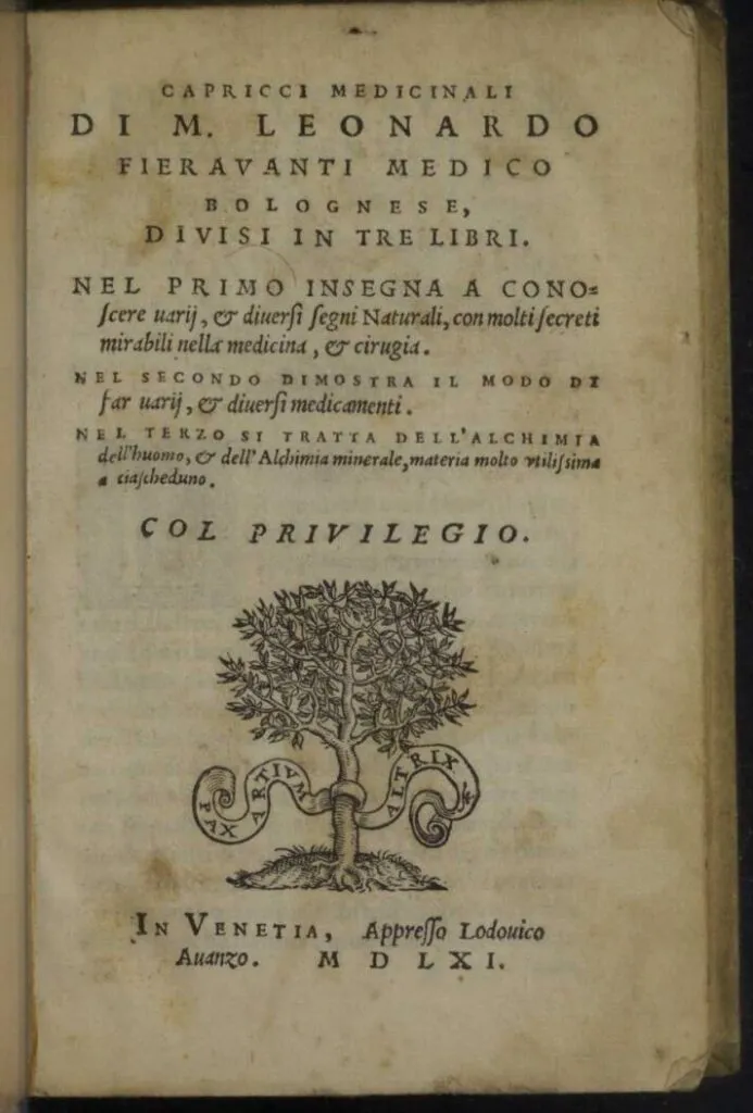Cover of Fioravanti's Capricci Medicinali (1561) (Public Domain).
