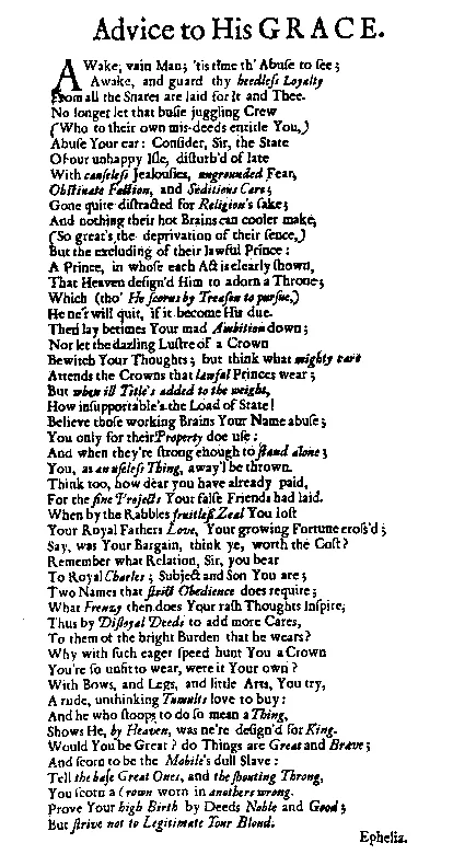 Advice To His Grace broadside