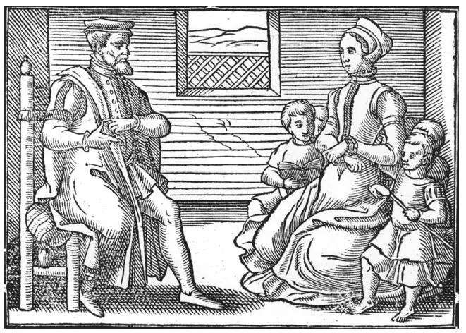 A family, in the Whole Book of Psalms (1563). Source: Wikimedia Commons.