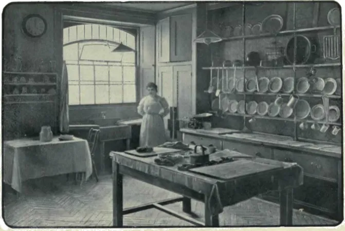 A Victorian-era kitchen, showcasing the workspace of domestic staff.