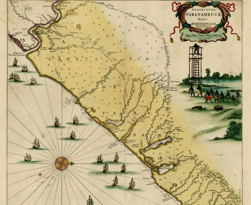 Map of Pernambuco in 1647, including the Quilombo dos Palmares