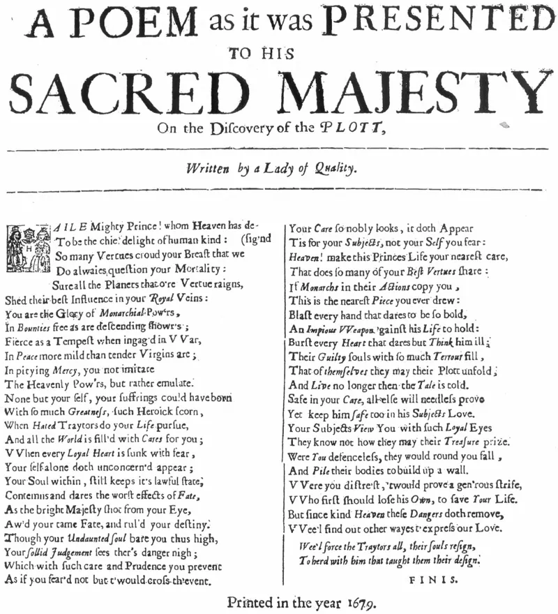 Printed Presentation Copy of Ephelia's Broadside to Charles II