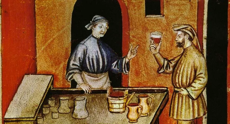 Illustration from the Tacuinum showing wine.