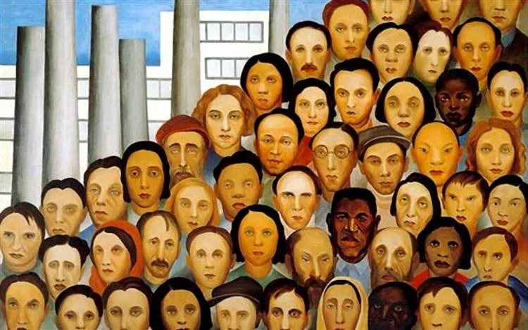 Tarsila do Amaral's Operários (1933), a powerful depiction of Brazil’s industrial workforce and social diversity.