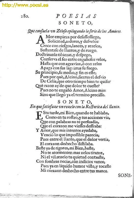 Page 280 from an early edition of Sor Juana's Poesías, showing the sonnet 'Esta tarde, mi Bien, quando te hablaba'.